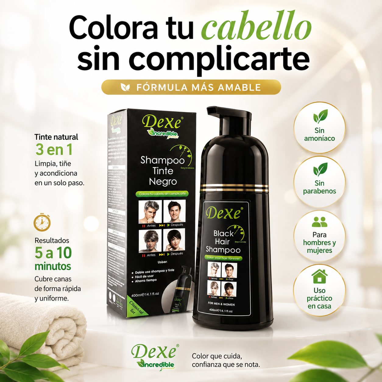 Champú con color 3 en 1